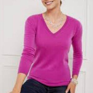 Talbots Pink V Neck 100% cashmere Sweater size Petite M